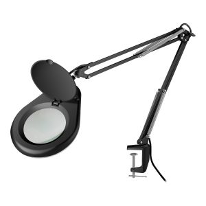 Lámpara LED con lupa (5x) y brazo articulado, negra